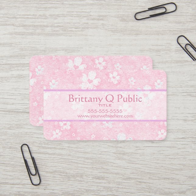 Pink Heart Flowers Business Card (Front/Back In Situ)