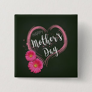 Pink Heart Flowers Mother's Day - Button