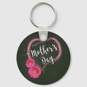 Pink Heart Flowers Mother's Day - Keychain