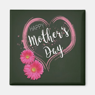 Pink Heart Flowers Mother's Day - Magnet