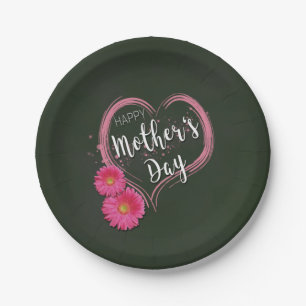 Pink Heart Flowers Mother's Day - Paper Plate