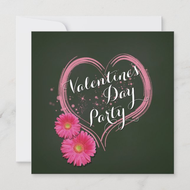 Pink Heart Flowers Valentines Day Party Invitation (Front)