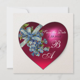 PINK HEART FORGET ME NOT MONOGRAM silver metallic Invitation