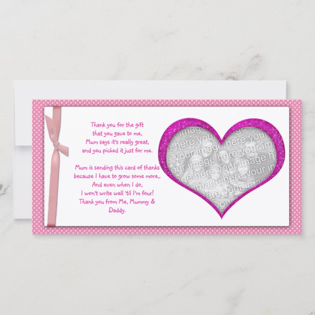Pink Heart frame Thank You Photo Card from baby (Front)