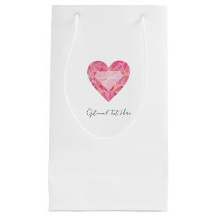 Pink Heart Gem Art TEXT Glam Chic Diamond Love Small Gift Bag