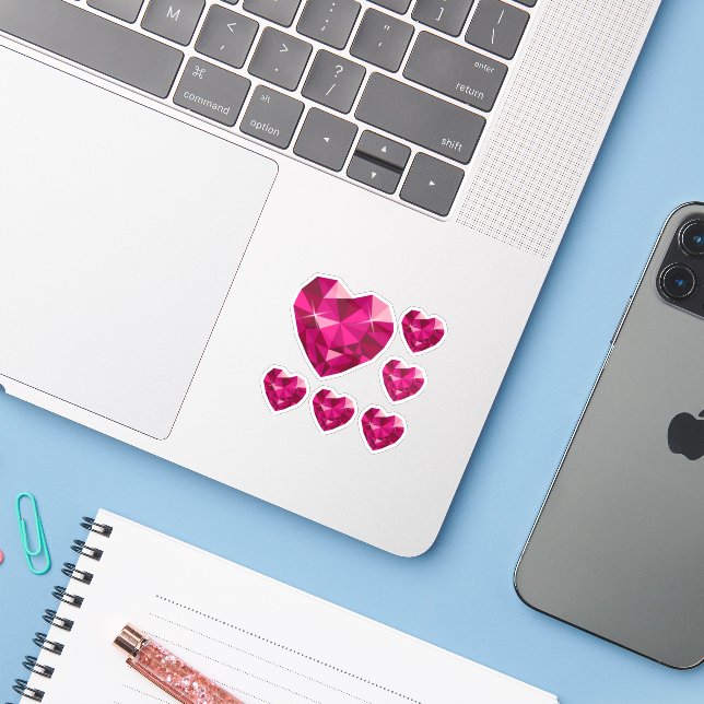 Pink Heart Gemstone Custom-Cut Vinyl Sticker (Laptop w/ iPhone)