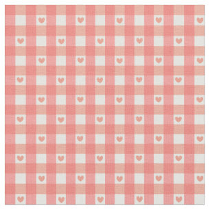 Pink Heart Gingham Fabric