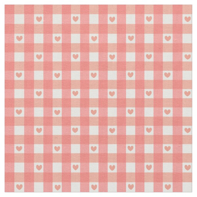 Pink Heart Gingham Fabric (Close Up)