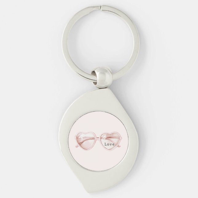 Pink Heart Glasses Love Keychain (Front)