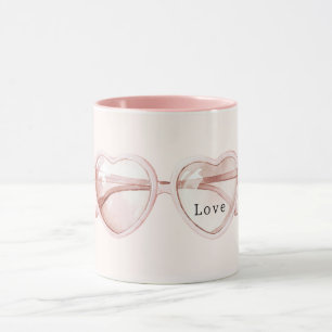 Pink Heart Glasses Love Mug