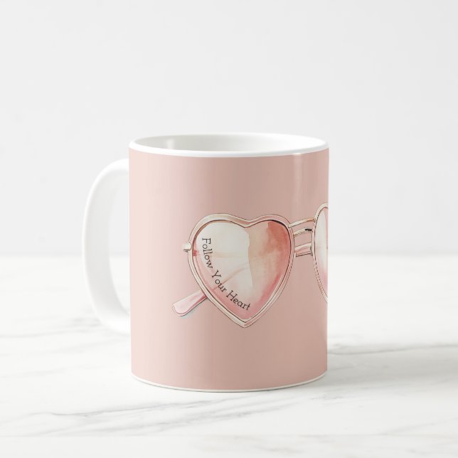 Pink Heart Glasses Quote Coffee Mug (Front Left)