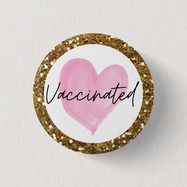 Pink Heart Gold Glitter Vaccinated 1 Inch Round Button (Front)