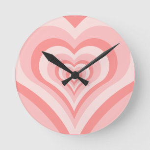 Pink Heart Gradient Pattern – Cute Girly Love Round Clock
