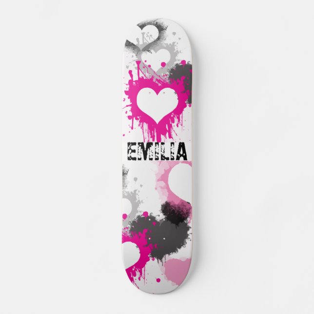 pink heart graffiti grunge custom name girl skateboard (Front)