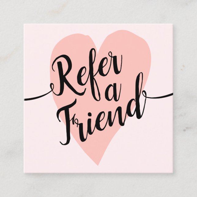 Pink Heart Handwritten Script Calligraphy Referral Card (Front)