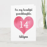 Pink Heart Happy 14th Birthday Card<br><div class="desc">A personalized heart 14th birthday card for granddaughter that features a watercolor heart. You can personalize the watercolor heart with the age you need and add her name underneath the heart. The inside card message reads a heartfelt birthday message,  which also be easily personalized if wanted.</div>