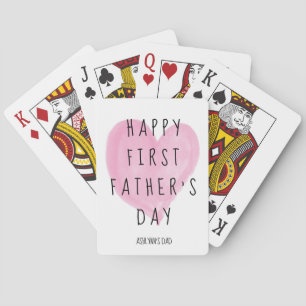 Pink Heart Happy First Father's Day Playing Cards