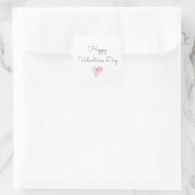 Pink Heart HAPPY VALENTINES DAY Sweet Love Square Sticker (Bag)