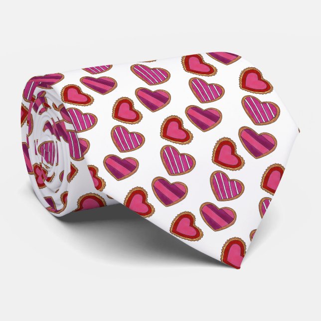 Pink Heart Hearts Valentine's Day Cookies Tie (Rolled)