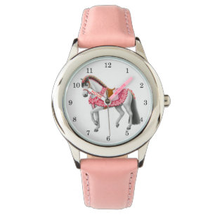 Pink Heart Horse Customizable Girls Watch