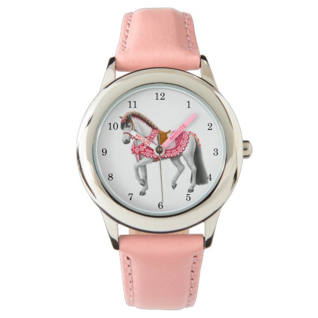 Pink Heart Horse Customizable Girls Watch (Front)