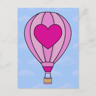 Pink Heart Hot Air Balloon Postcard