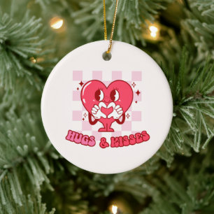 Pink Heart Hugs and Kisses Ceramic Ornament