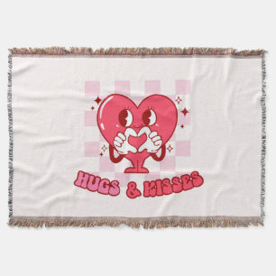Pink Heart Hugs and Kisses Throw Blanket