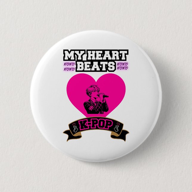 Pink Heart Idol Singing KPop Music Love Design 2 Inch Round Button (Front)