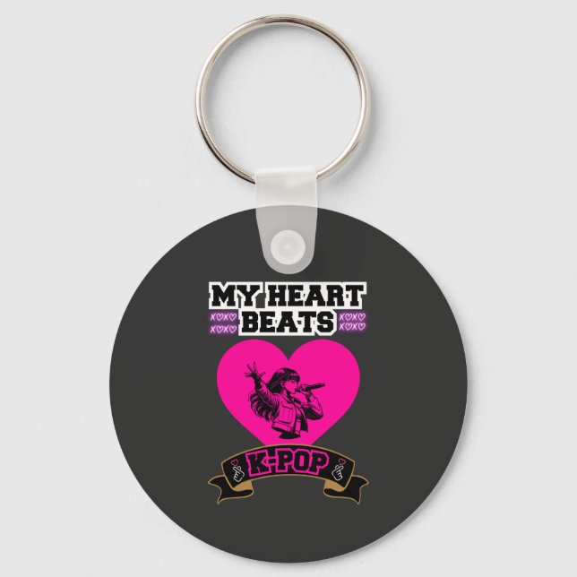 Pink Heart Idol Singing KPop Music Love Design Keychain (Front)