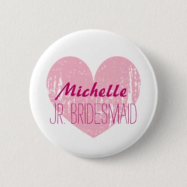 Pink heart junior bridesmaids buttons for girl (Front)