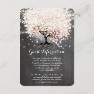 Pink Heart Leaf Tree Wedding Information Card