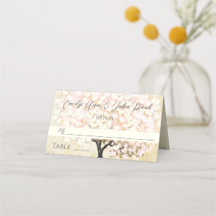 Pink Heart Leaf Tree Wedding Place Cards