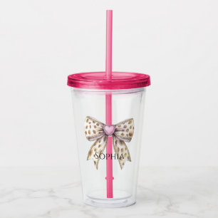 Pink Heart Leopard Girly Bow Acrylic Tumbler