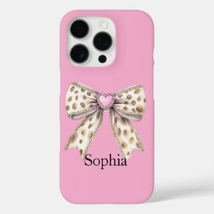 Pink Heart Leopard Girly Bow   iPhone 16 Pro Case