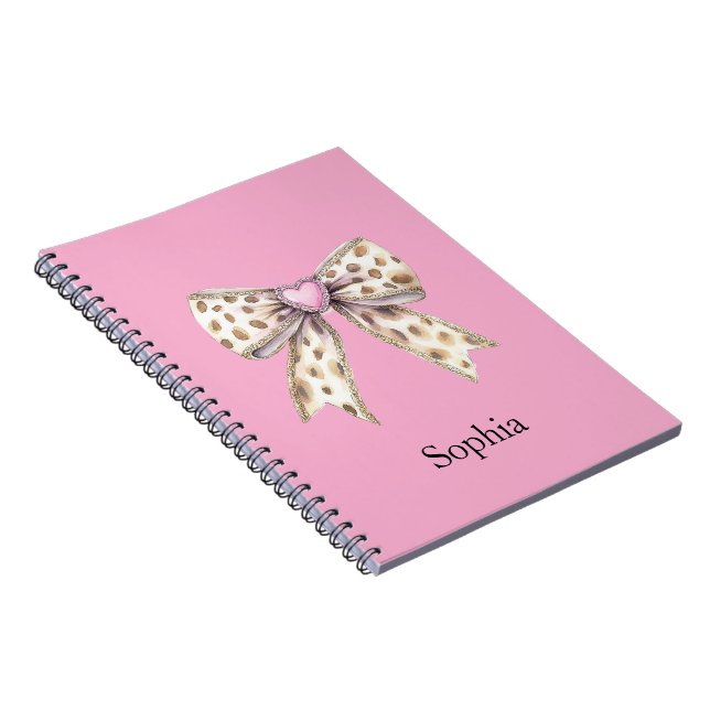 Pink Heart Leopard Girly Bow   Notebook (Right Side)