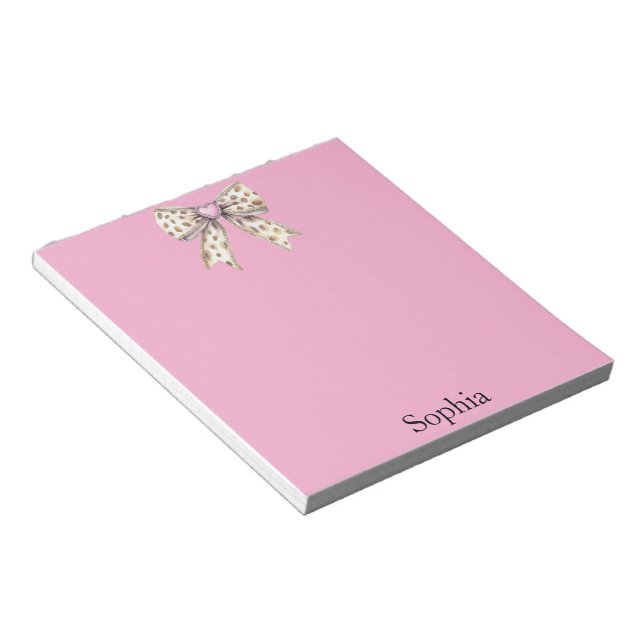 Pink Heart Leopard Girly Bow   Notepad (Angled)