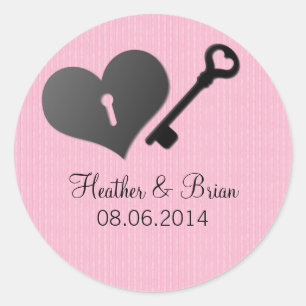 Pink Heart Lock and Key Wedding Stickers