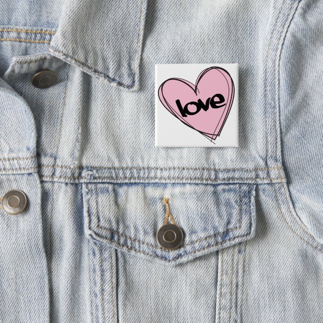 Pink Heart (Love) 2 Inch Square Button (In Situ)
