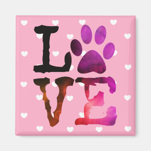 Pink Heart Love Cat or Dog Paw print Magnet