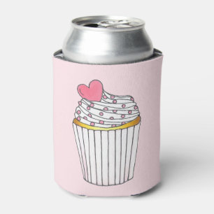 Pink Heart Love Cupcake Bridal Baby Shower Favour Can Cooler
