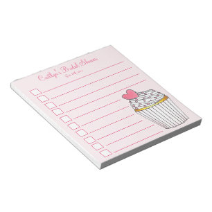 Pink Heart Love Cupcake Bridal Baby Shower Notepad