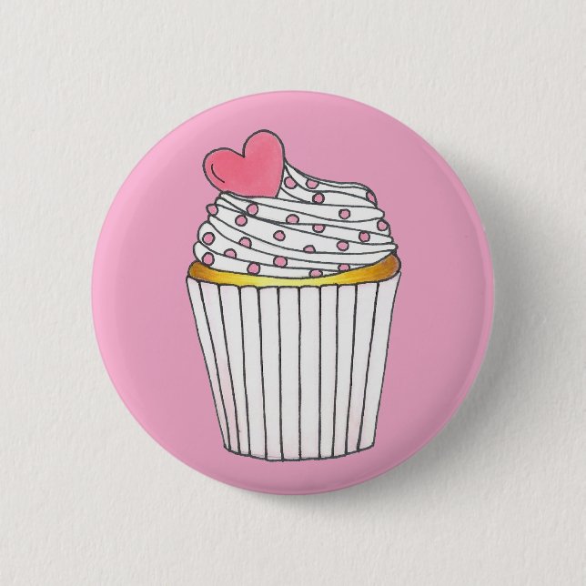 Pink Heart Love Cupcake Bridal Shower Birthday 2 Inch Round Button (Front)