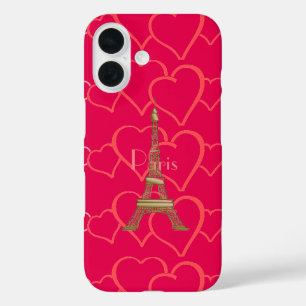  Pink Heart Love Eiffel Tower Paris iPhone 16 Case