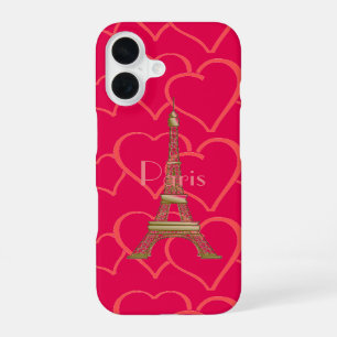  Pink Heart Love Eiffel Tower Paris iPhone 16 Case