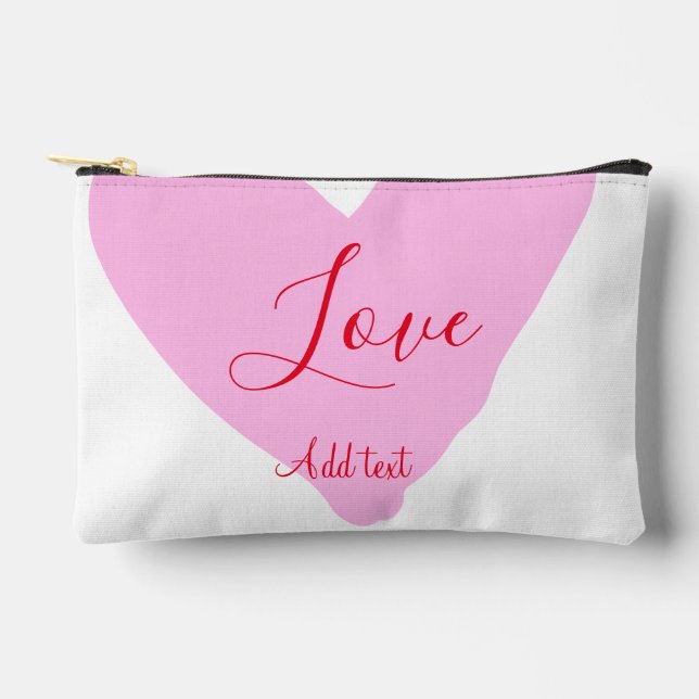 Pink heart love happy Valentine's day text red nam Accessory Pouch (Front)