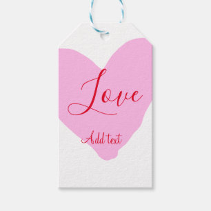 Pink heart love happy Valentine's day text red nam Gift Tags