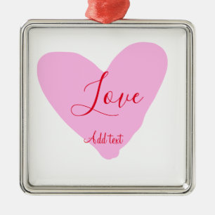 Pink heart love happy Valentine's day text red nam Metal Ornament