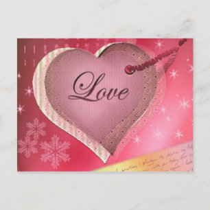 Pink heart love letter postcard