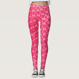 Pink Heart LOVE Typography Valentine Day Legging
